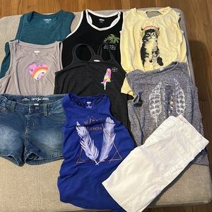 Summer Girl’s Bundle- Tank Tops, Shorts, Jeans, and Hoodie!  Sizes 6/7 & M (8)